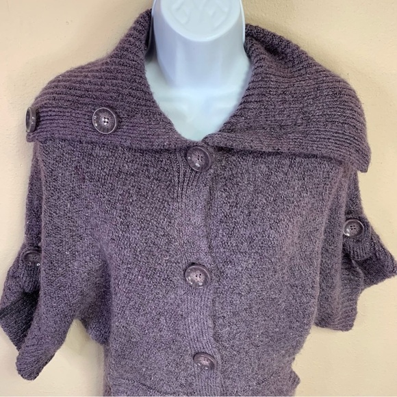 Small Purple Mohair Blend Sweater Knot Top Short Sleeve Collar Cowl 4 6 Stretch - Picture 2 of 9